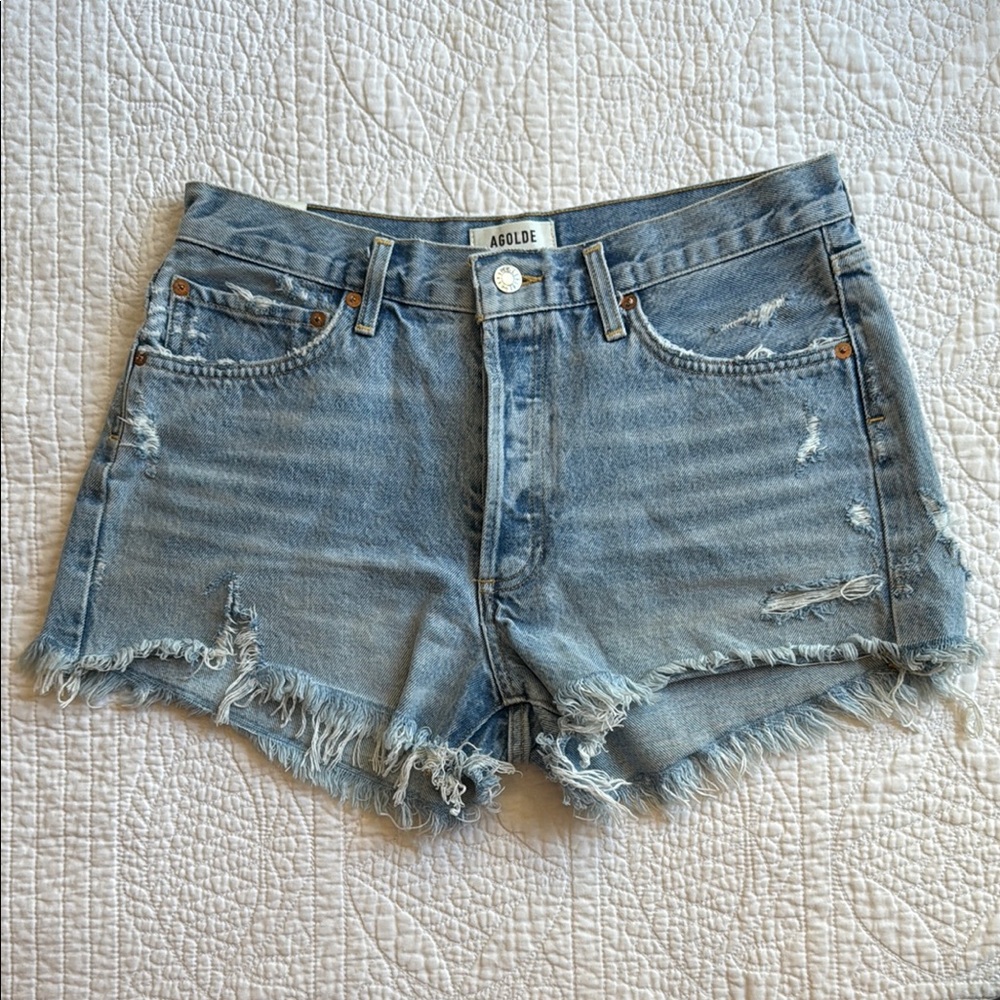 Agolde Parker Light Blue Distressed Jean Shorts Size 28